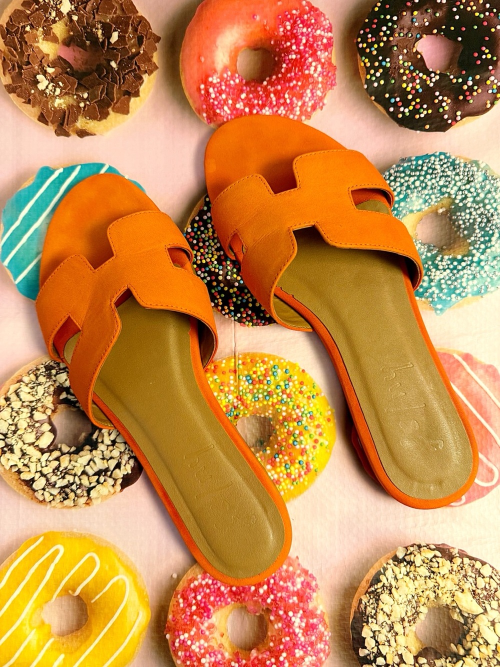 French Sole Alibi Orange Suede Leather Slide Sandals Size 8